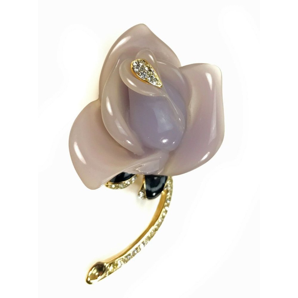Vintage Signed KJL Kenneth Lane Rose Flower Lavender Lucite Floral Brooch Pin